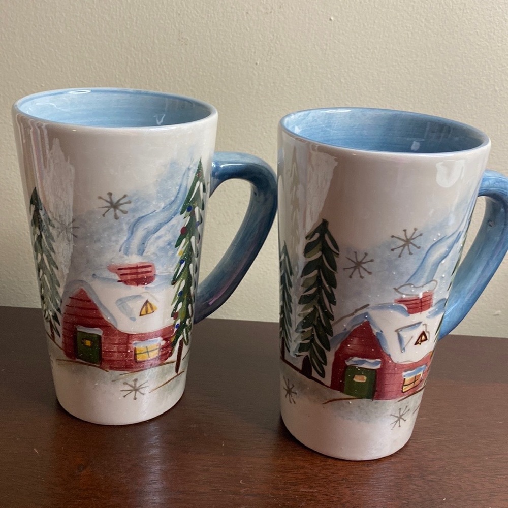 Festive White and Red Cardinal Mugs for Dining